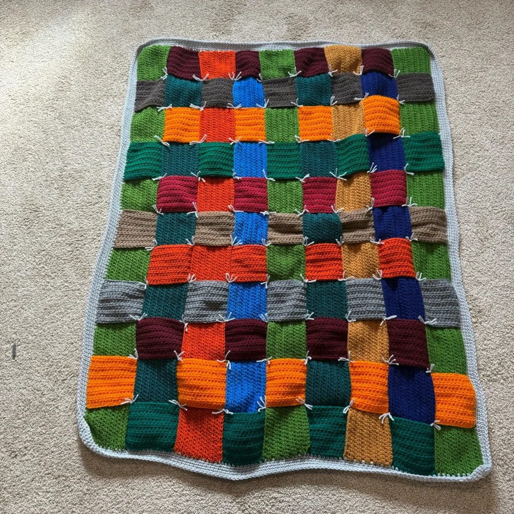 Handmade Crochet‎ Basket Weave Throw Blanket Quilt Warm Color Colorful 42x52